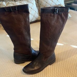 FRYE PAIGE Brown Leather Canvas Women's Riding Boots Size 10Riding Motorcycle